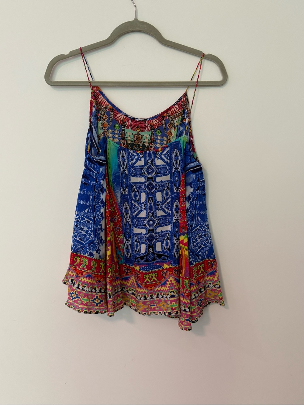 Camilla Silk Embellished Swing Cami Tank Top | Size 1 | Crystal Scarf Print - Picture 2 of 12